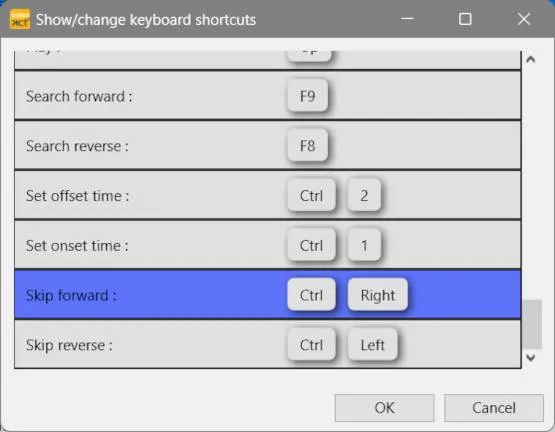 INTERACT shortcut settings dialog