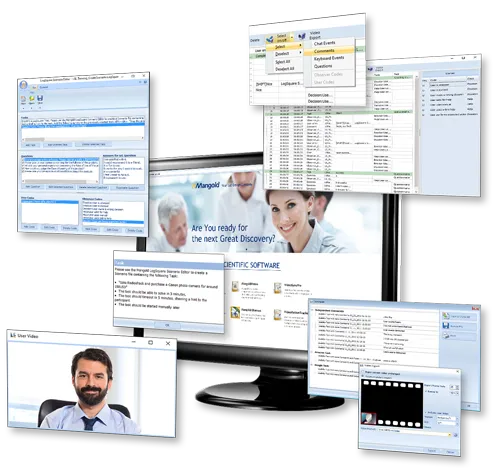 Multiple monitor screens showing LogSquare functionality