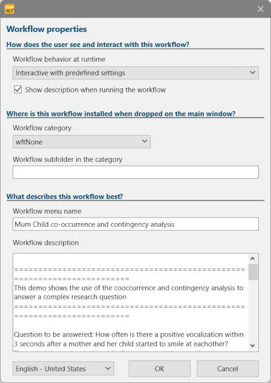 Workflow properties dialog to customize execution settings