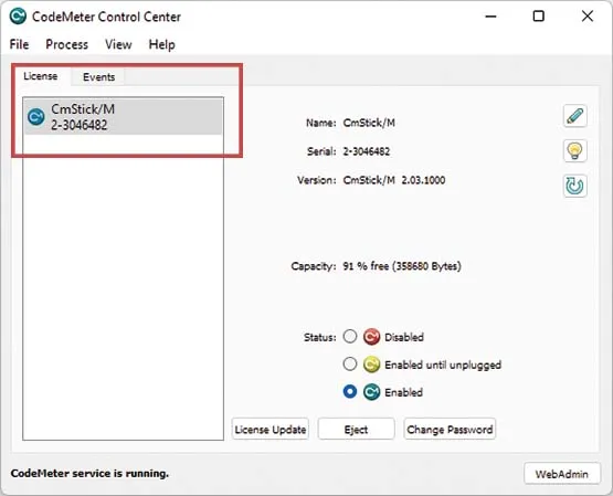 CodeMeter Control Center screenshot