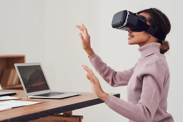 Woman discovering virtual reality